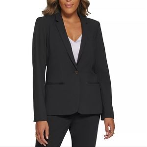NWT Womens Calvin Klein One Button Black Blazer, Size Two